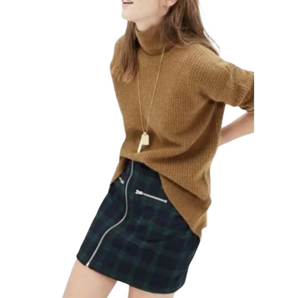 Madewell Zip Front Mini Skirt Dark Plaid Wool Blend Size 0 Schoolgirl Academia